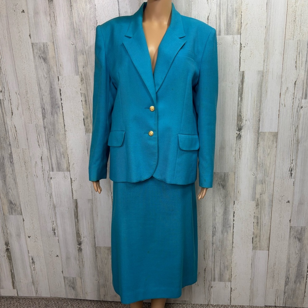 CML Vintage Plus Size Teal Blazer and Skirt Set Suit